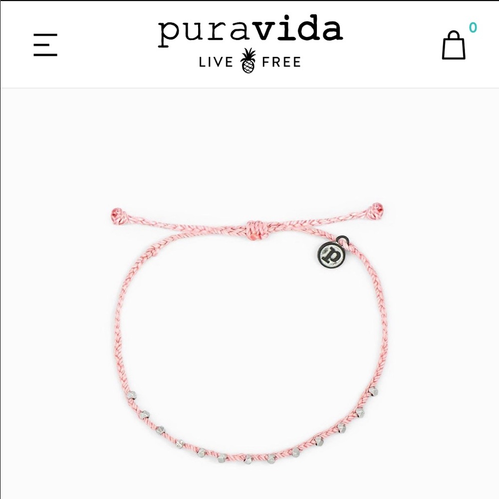 Pura Vida Silver Stitched Beaded Anklet Pink